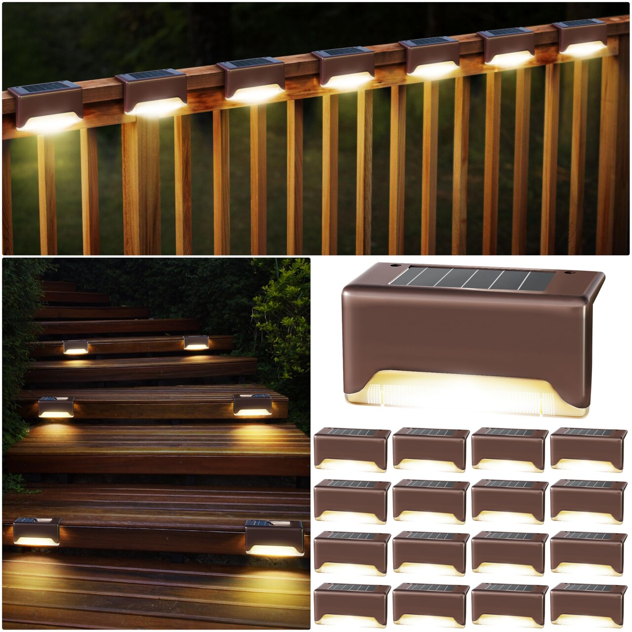 Solar Deck Lights, LED 16 Pack to Fence Post, Deck Lights, Waterproof, Powered Deck Decorations Outdoor, Solar Fence Lights,Patio, Garden, Step, Yard, and Pathway(Warm White)